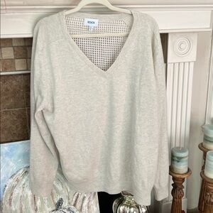 KOCH Wool & Cashmere Light Grey Pullover Sweater Semi Sheer Woven Back EUC M